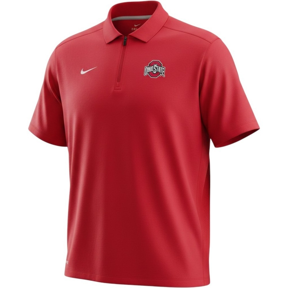 Nike Dri Fit Quarter Zip Ohio State Buckeyes Red Polo Shirt Mens Large